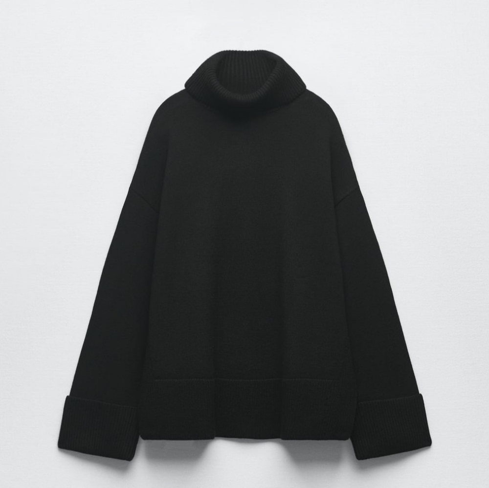 ZARA NWT cuffed knit sweater, black, women's size M - Picture 3 of 12